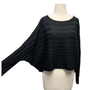 Malloni Merino Oversized Sweater Dolman Black Medium Ribbed Italy Lagenlook Boho